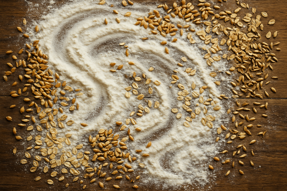 Traditional slow milled stone grinding artisanal heritage wheat flour at Barhana, India